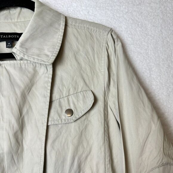 2/$30 Talbots Moto Jacket Asymmetrical Zip Size 14 Tan Neutral Cinch Waist - Picture 6 of 14